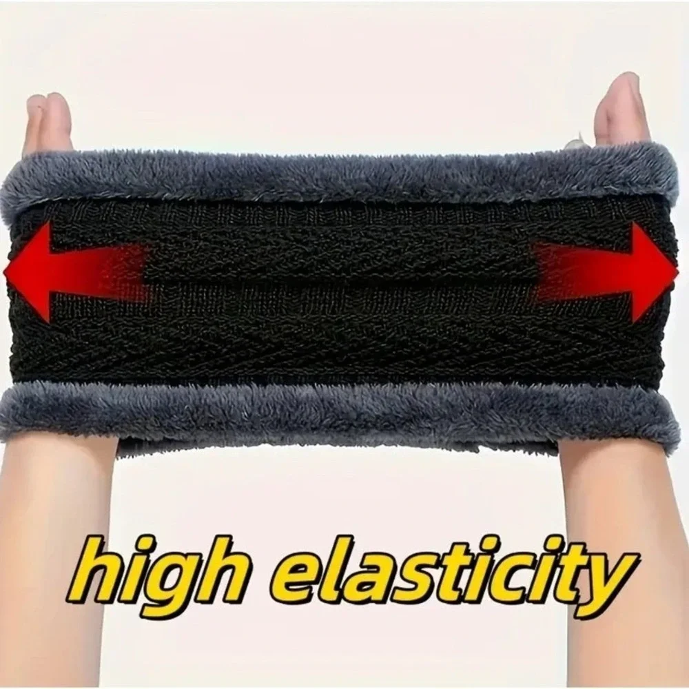Unisex Childs Black‎ Neck Warmer + Beanie Hat Cap Lined Knit Fleece Outdoor Ski